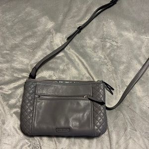 Vera Bradley grey leather crossbody. Includes. Key ring/card holder